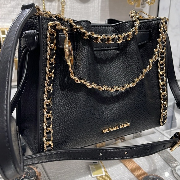 Michael Kors Women's Mina Small Belted Chain Crossbody Bag - Black - Shoulder - Picture 8 of 16